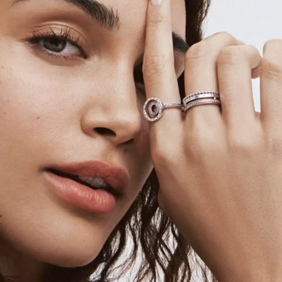 Pandora Signature Logo Pavé & Beads Ring 7 LIMITED TIME ONLY - Picture 12 of 16